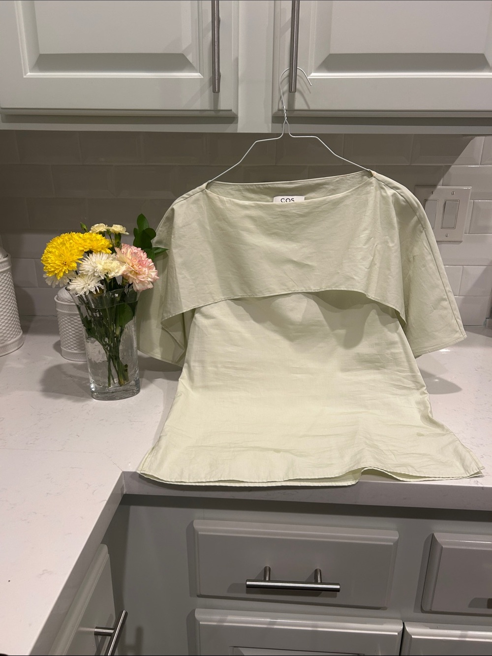 COS light pistachio Layered Cotton Overlay Top